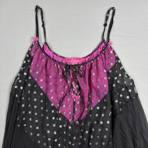 Betsey Johnson Womens Intimate Mesh Polka Babydoll Pink Black Nightgown Large - Picture 4 of 14